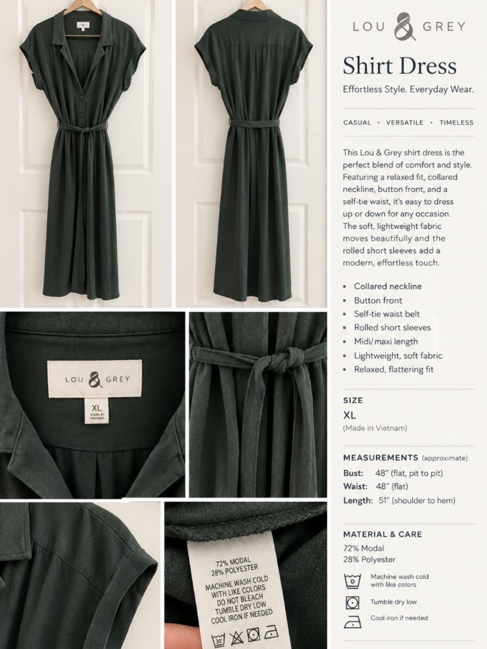 Lou & Grey Olive Green Belted Shirt Dress Size XL